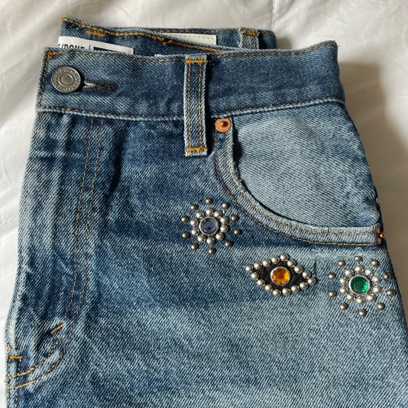 RE/DONE 70s Straight Leg crystal-embellished Jeans orig $515 size 25 - Picture 7 of 8